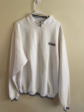 Men's White Quarter-Zip Sweater with Striped Trim